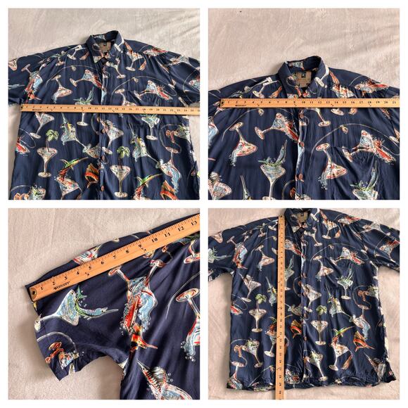 Kahala Mens Hawaiian Shirt Size Large Blue Short Sleeve Martini Glass Fish Aloha - Picture 6 of 6